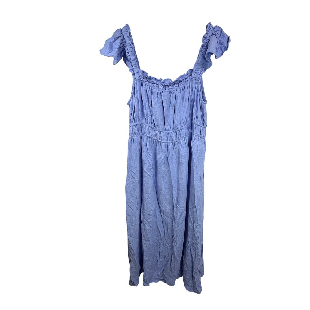 A New Day Blue Ruffle Sleeve Smocked Waist Midi Dress XXL Pockets Cottagecore